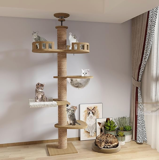 XXL Naturholz-Kratzbaum vom Boden bis zur Decke mit Hängematte, Geeignet für große Katzen, Maine Coon - Modell: "SkyCat"