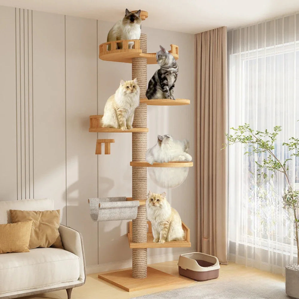 XXL Naturholz-Kratzbaum vom Boden bis zur Decke mit Hngematte, Geeign   Felynest