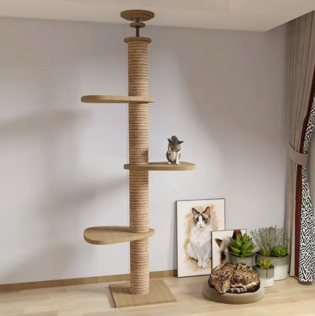 XXL Naturholz-Kratzbaum vom Boden bis zur Decke mit Hängematte, Geeignet für große Katzen, Maine Coon - Modell: "SkyCat"