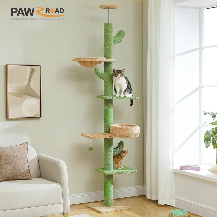 Adjustable floor-to-ceiling cactus-shaped cat tree - Model: "CactusEscapade"