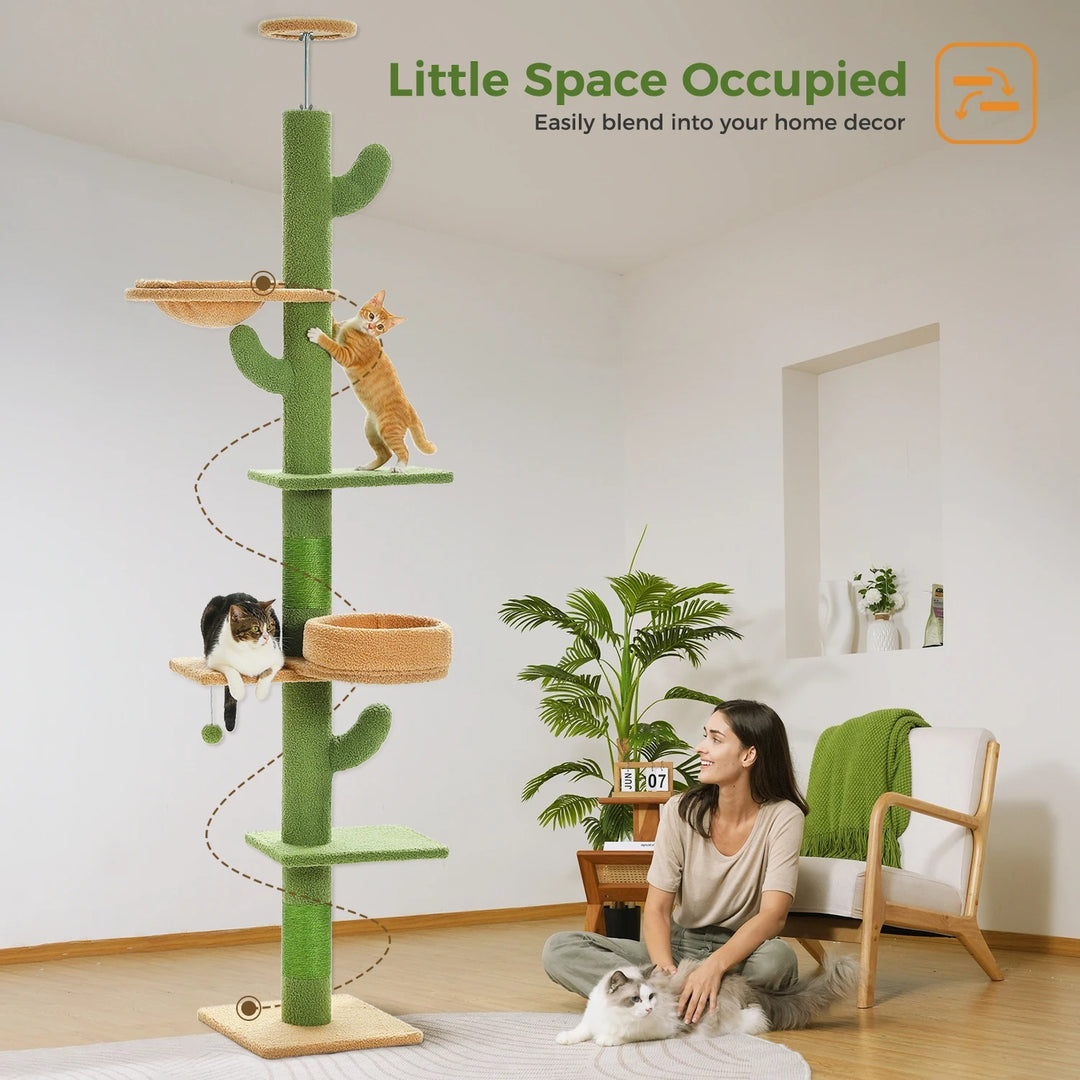 Adjustable floor-to-ceiling cactus-shaped cat tree - Model: "CactusEscapade"