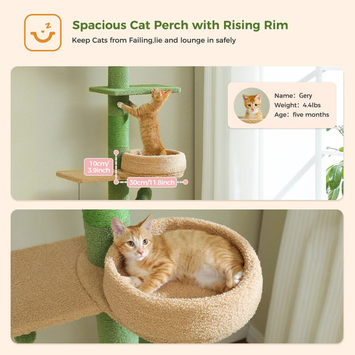 Adjustable floor-to-ceiling cactus-shaped cat tree - Model: "CactusEscapade"