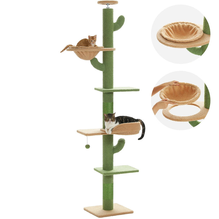 Adjustable floor-to-ceiling cactus-shaped cat tree - Model: "CactusEscapade"