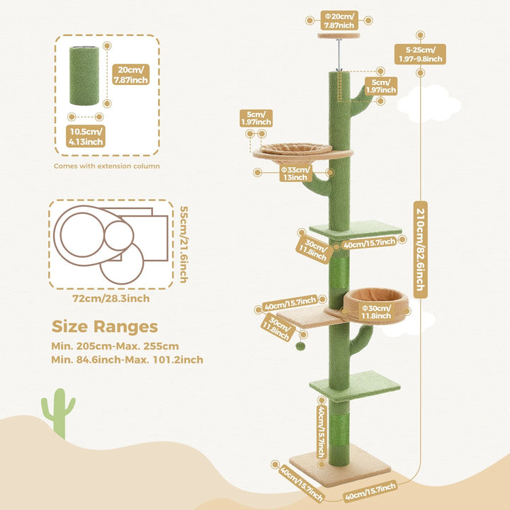 Adjustable floor-to-ceiling cactus-shaped cat tree - Model: "CactusEscapade"