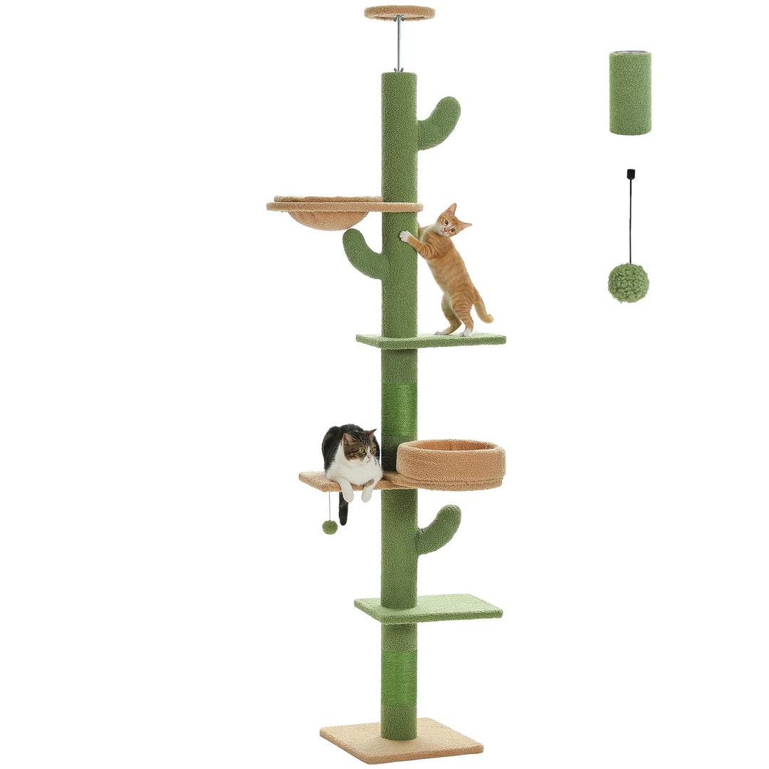 Adjustable floor-to-ceiling cactus-shaped cat tree - Model: "CactusEscapade"