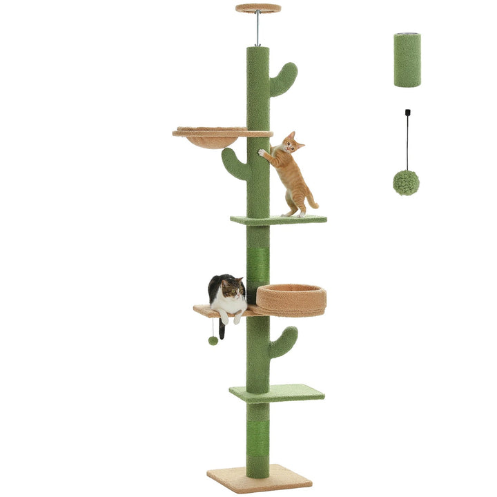 Adjustable floor-to-ceiling cactus-shaped cat tree - Model: "CactusEscapade"