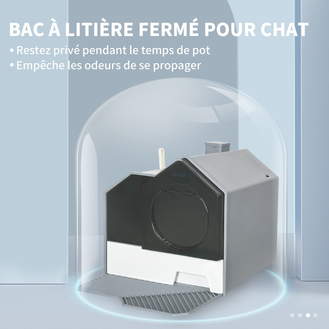 Maison de toilette fermée pour chat avec tapis et filtre anti-odeurs – Modèle "HomeClean"