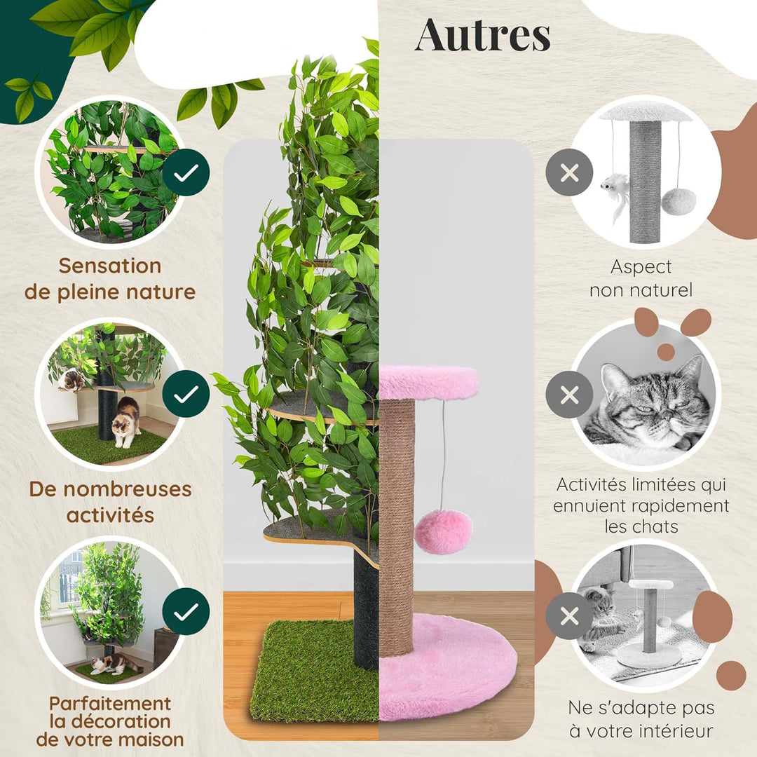 Natural design cat tree with leaves - "Chat'Canopée" model