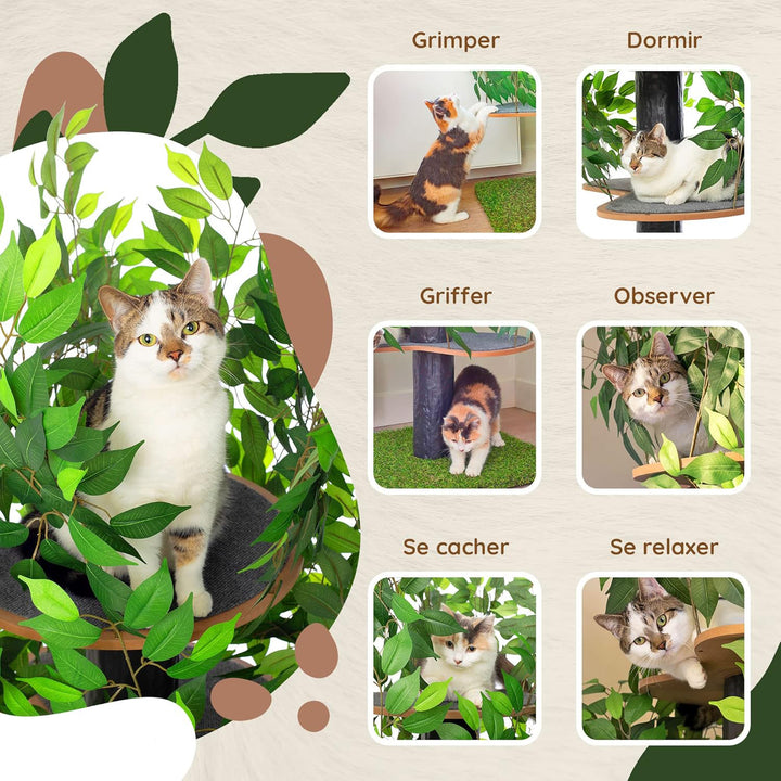 Natural design cat tree with leaves - "Chat'Canopée" model