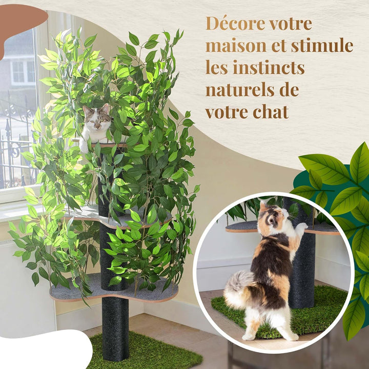 Natural design cat tree with leaves - "Chat'Canopée" model