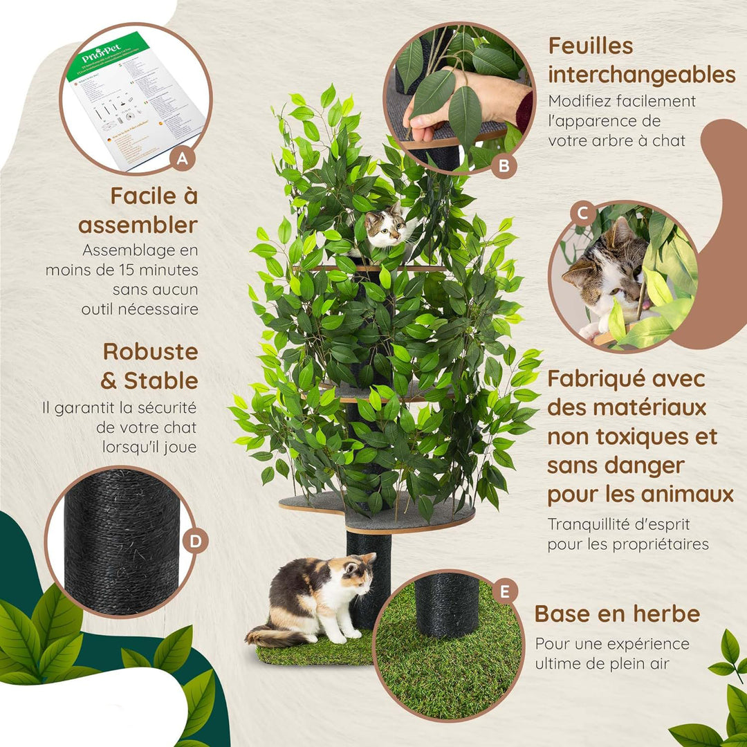 Natural design cat tree with leaves - "Chat'Canopée" model