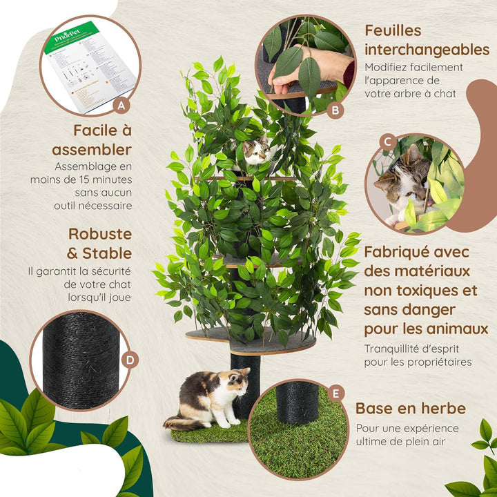 Natural design cat tree with leaves - "Chat'Canopée" model
