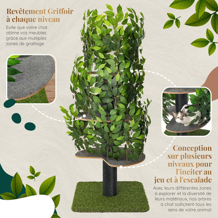 Natural design cat tree with leaves - "Chat'Canopée" model