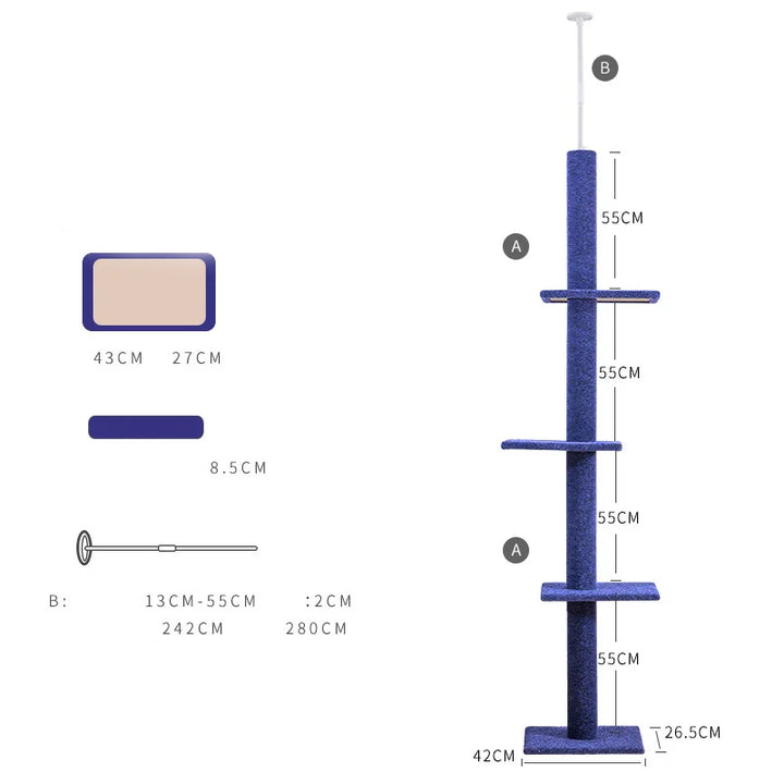 Maine Coon Cat Tree Adjustable from Floor to Ceiling - Model: "SkyTower"