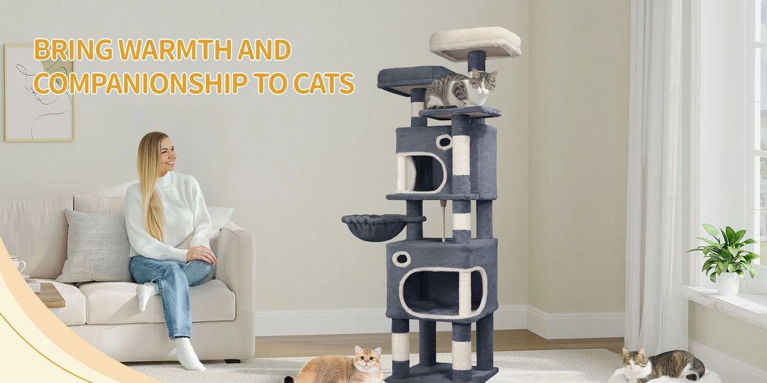 Arbre à chat 159 cm avec plateformes, niches et griffoirs en sisal