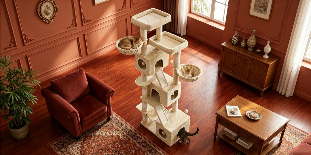 Arbre à chat XXL 211 cm gris clair avec trois niches et hamac
