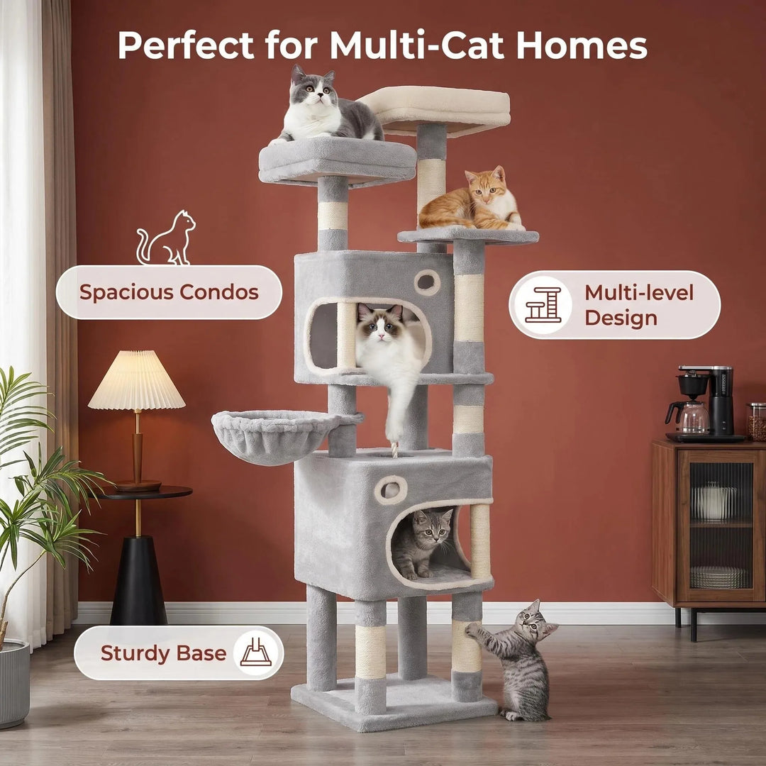 Arbre à chat 159 cm avec plateformes, niches et griffoirs en sisal