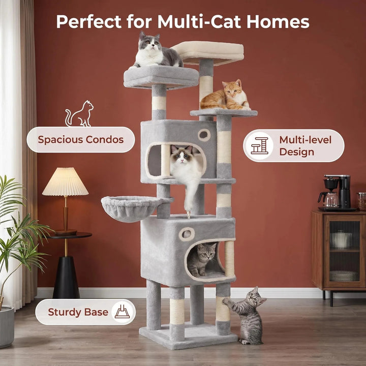 Arbre à chat 159 cm avec plateformes, niches et griffoirs en sisal