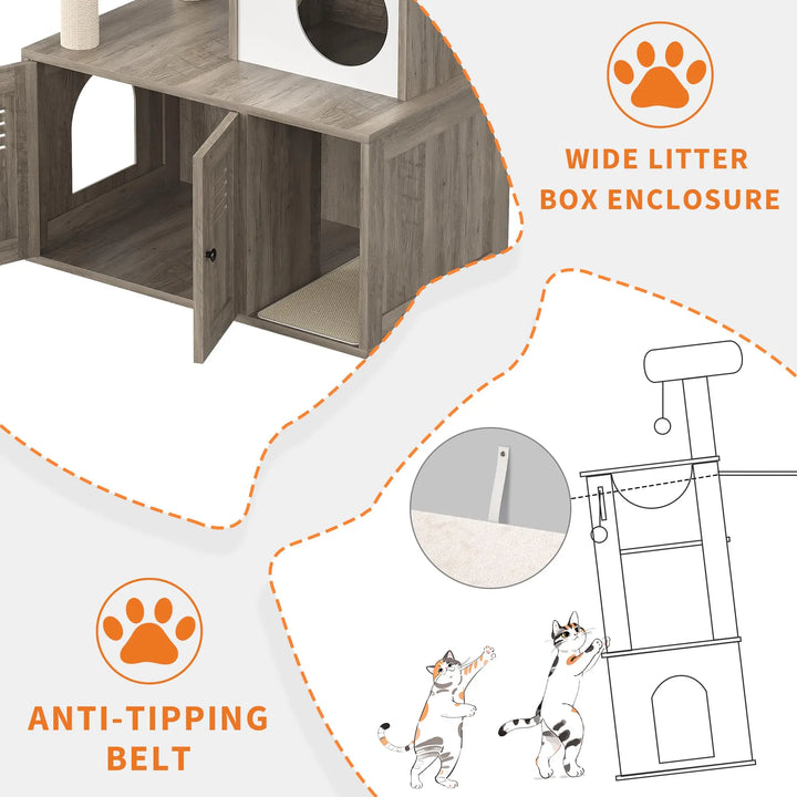 Arbre à Chat Bois design avec Bac à Litière - Modèle WoodNest
