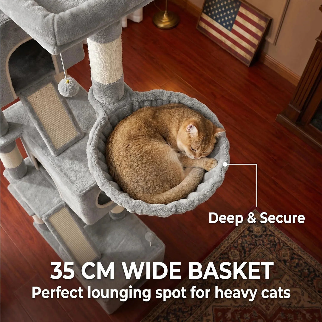 Arbre à chat XXL 211 cm gris clair avec trois niches et hamac