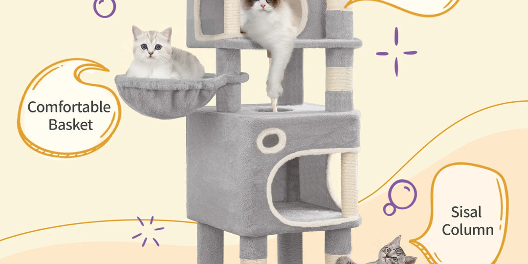 Arbre à chat 159 cm avec plateformes, niches et griffoirs en sisal