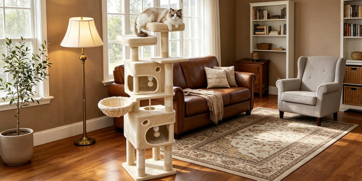 Arbre à chat 159 cm avec plateformes, niches et griffoirs en sisal