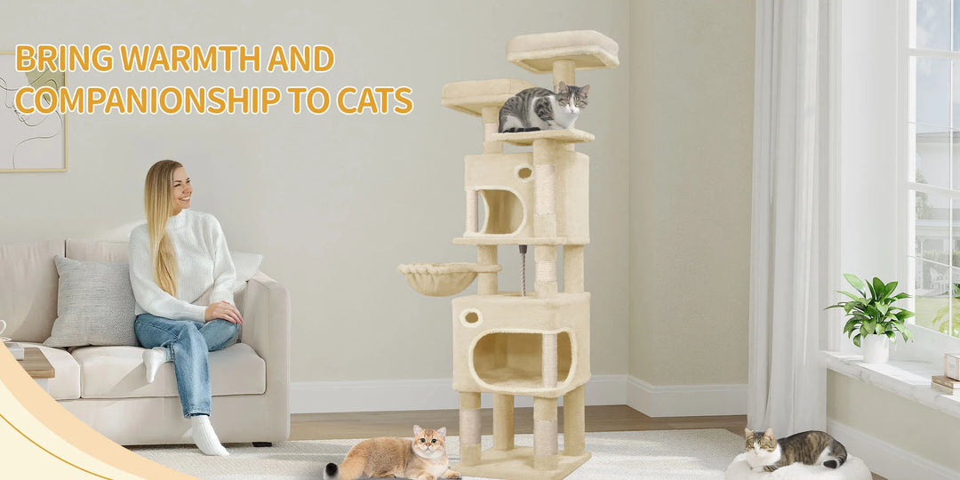 Arbre à chat 159 cm avec plateformes, niches et griffoirs en sisal