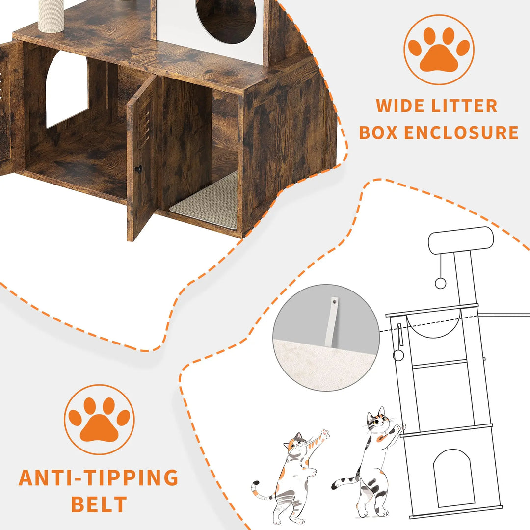 Arbre à Chat Bois design avec Bac à Litière - Modèle WoodNest