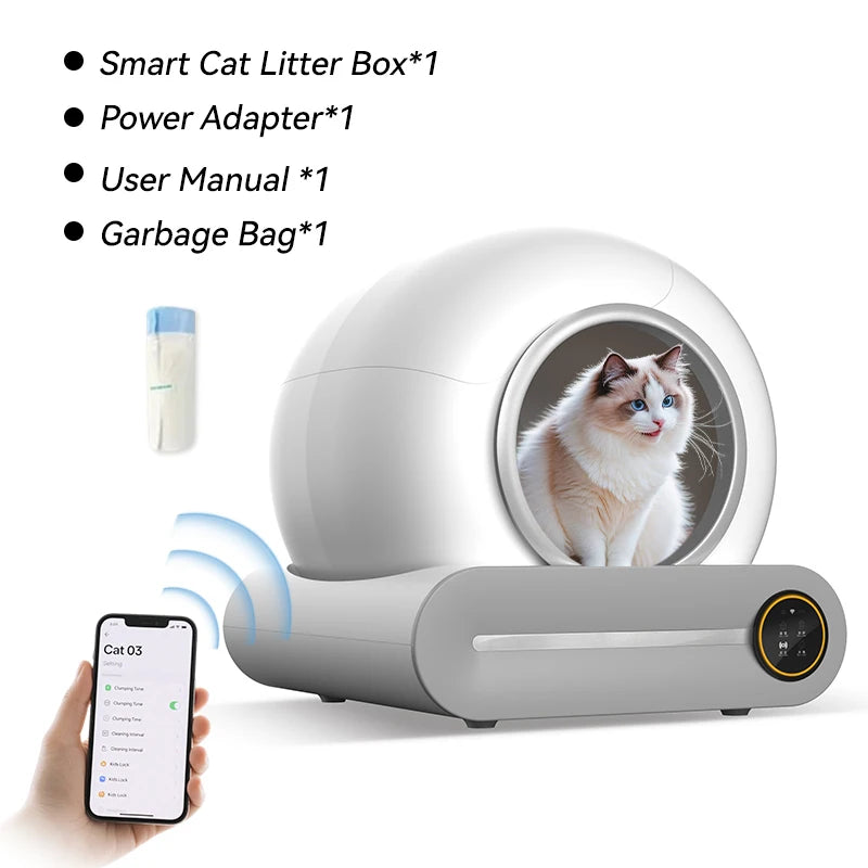 Bac à litière autonettoyant connecté XXL 65L – Modèle "AutoClean Master"