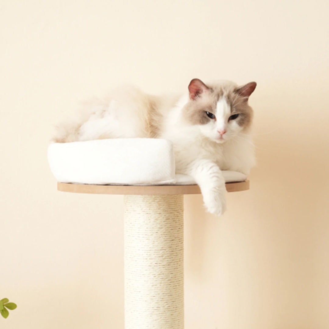 Arbre à chat 135 cm avec tronc épais, plateformes et niche fermée