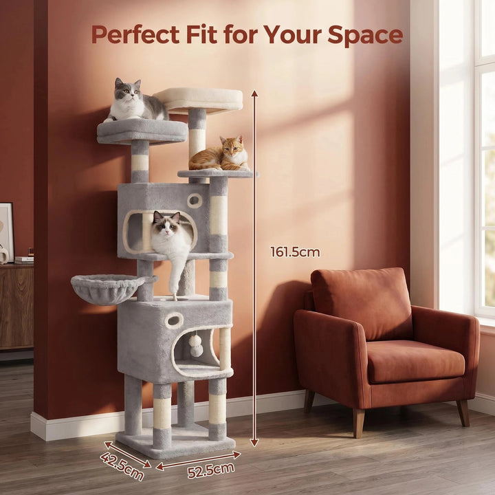 Arbre à chat 159 cm avec plateformes, niches et griffoirs en sisal