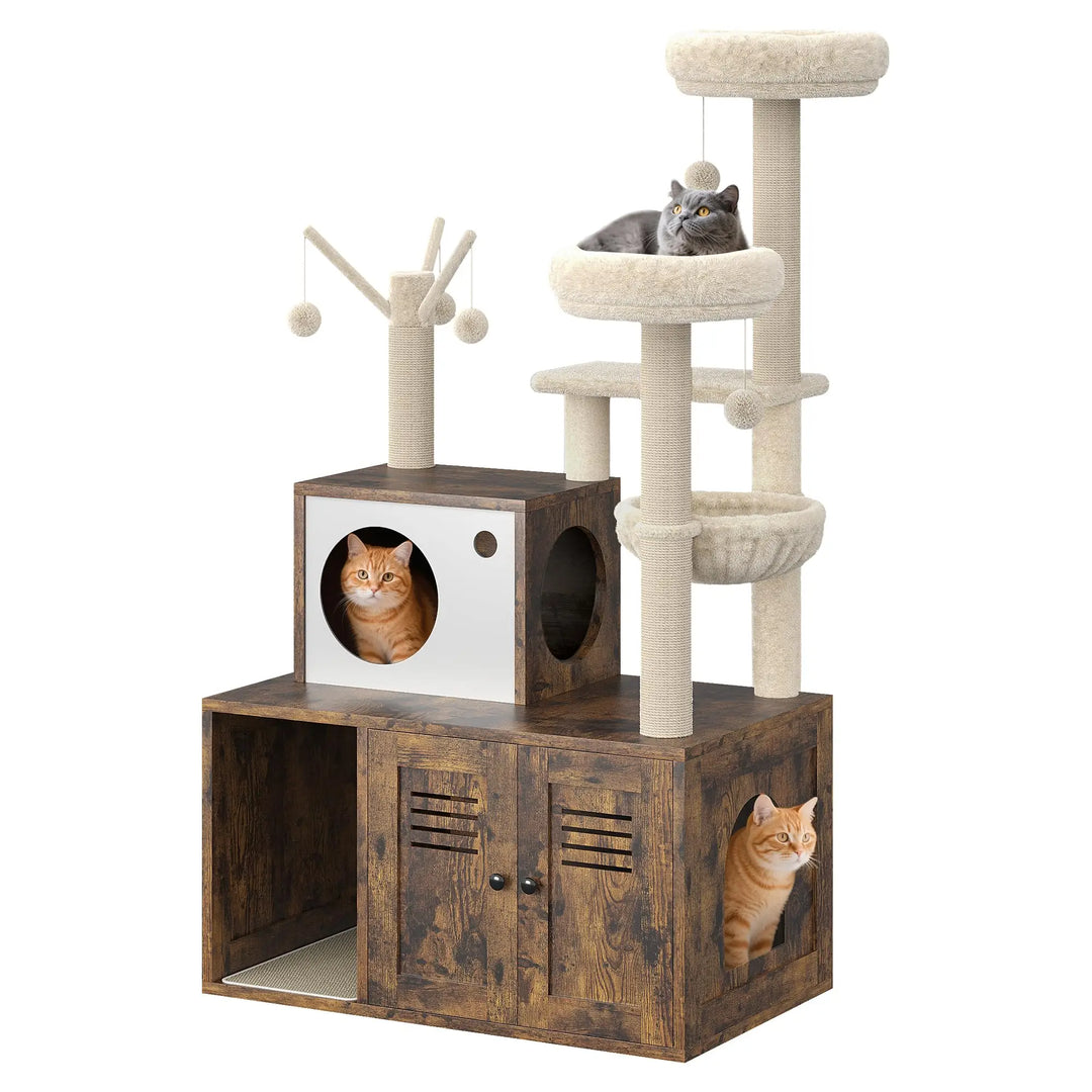 Arbre à Chat Bois design avec Bac à Litière - Modèle WoodNest