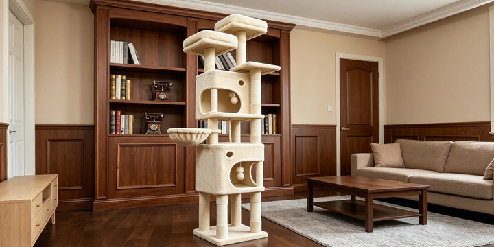 Arbre à chat 159 cm avec plateformes, niches et griffoirs en sisal