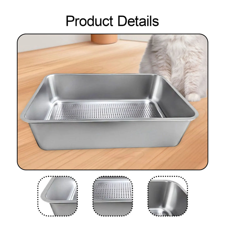 Bac à litière ouvert en inox anti-projection – Modèle "SteelTray EasyClean"