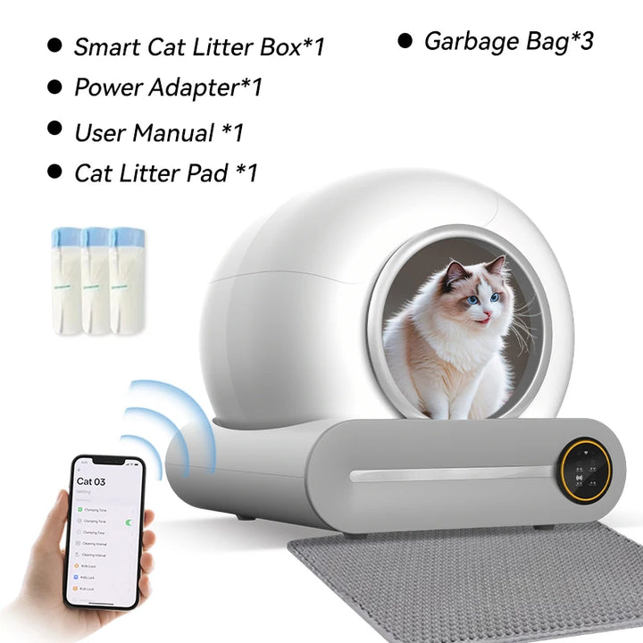 Bac à litière autonettoyant connecté XXL 65L – Modèle "AutoClean Master"