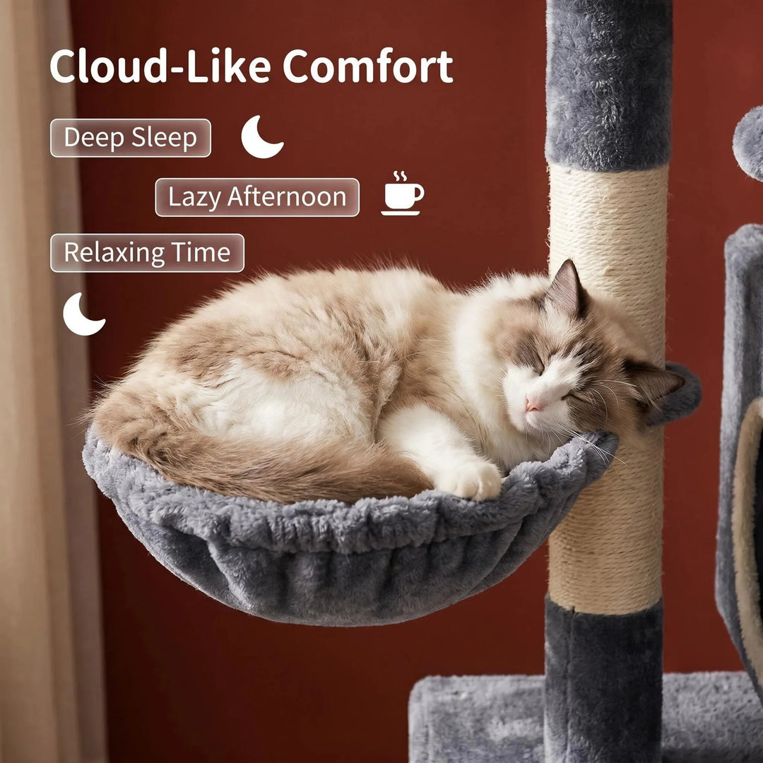 Arbre à chat 113 cm gris anthracite avec niche et rampe en sisal