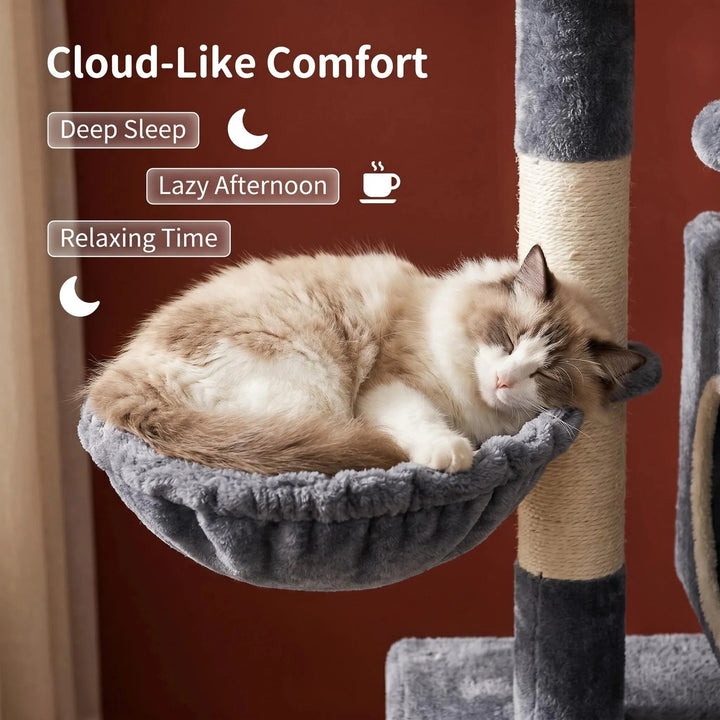 Arbre à chat 113 cm gris anthracite avec niche et rampe en sisal