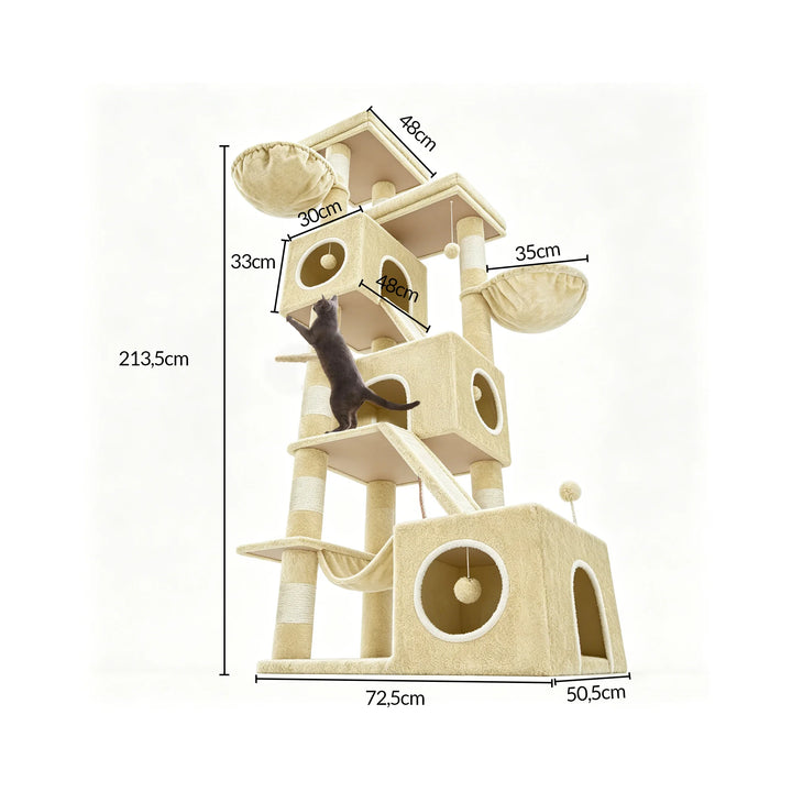 Arbre à chat XXL 211 cm gris clair avec trois niches et hamac