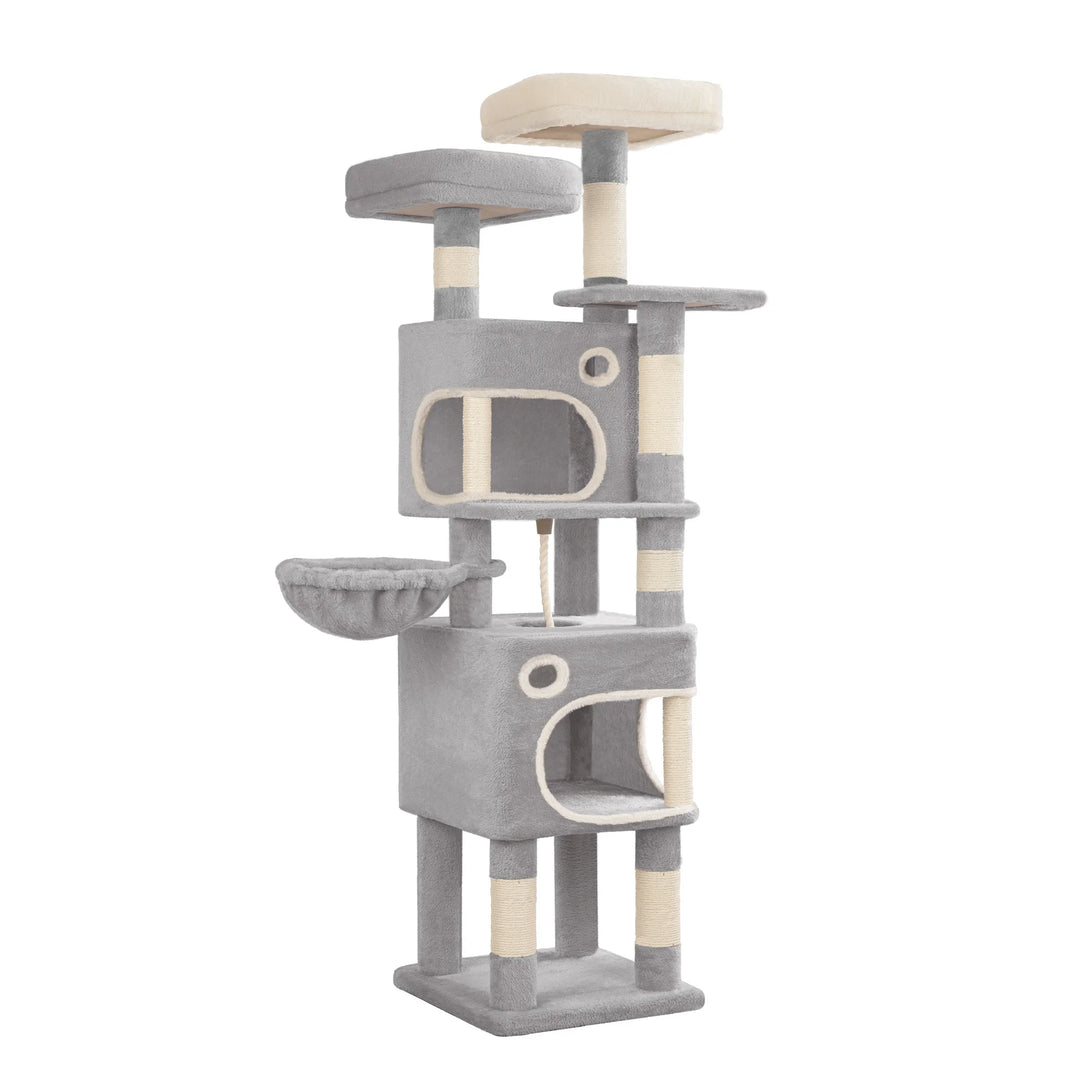 Arbre à chat 159 cm avec plateformes, niches et griffoirs en sisal
