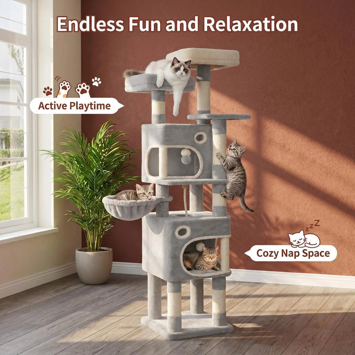 Arbre à chat 159 cm avec plateformes, niches et griffoirs en sisal