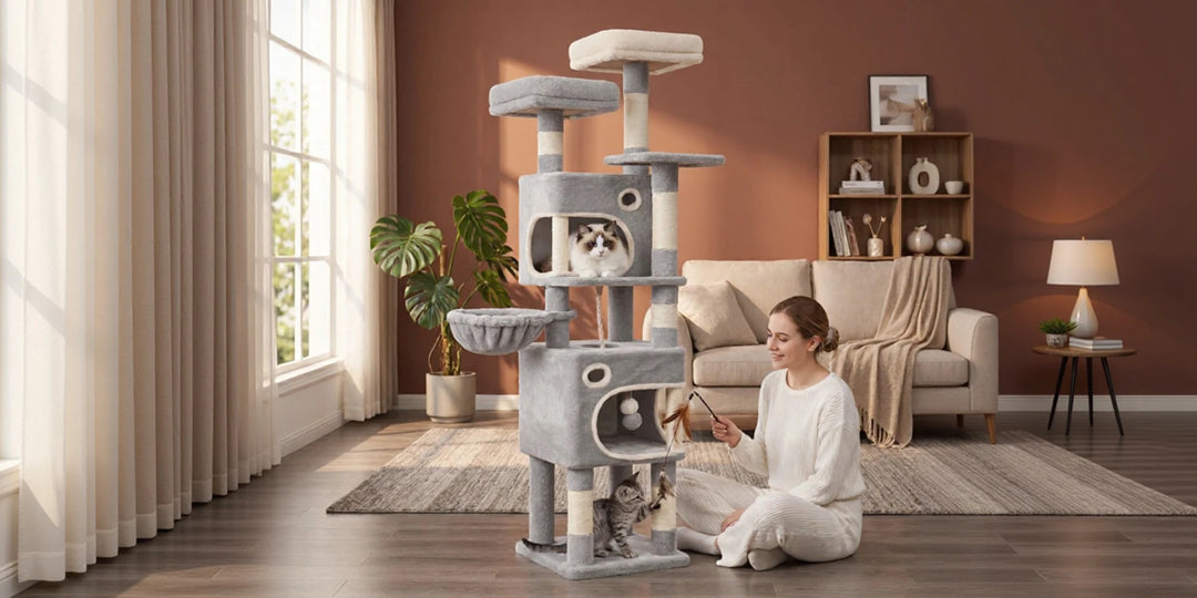 Arbre à chat 159 cm avec plateformes, niches et griffoirs en sisal