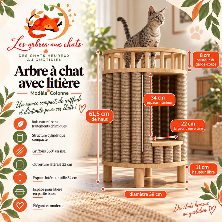 Designer Kratzbaum aus Holz - Möbel mit Kratzbaum - Integrierte Katzentoilette - Rund