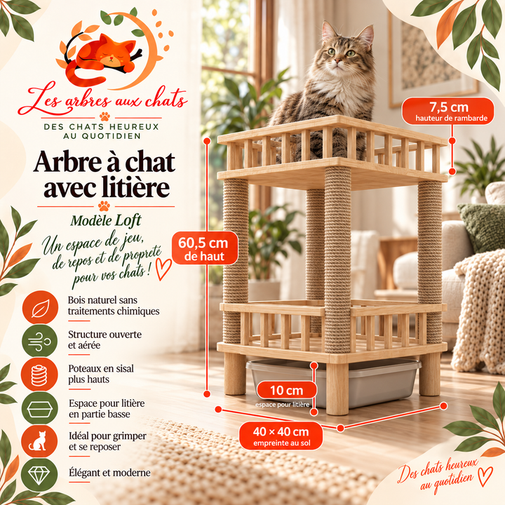 Designer-Kratzbaum aus Holz – Möbel mit Kratzbaum – Integrierte Katzentoilette – Rechteckig