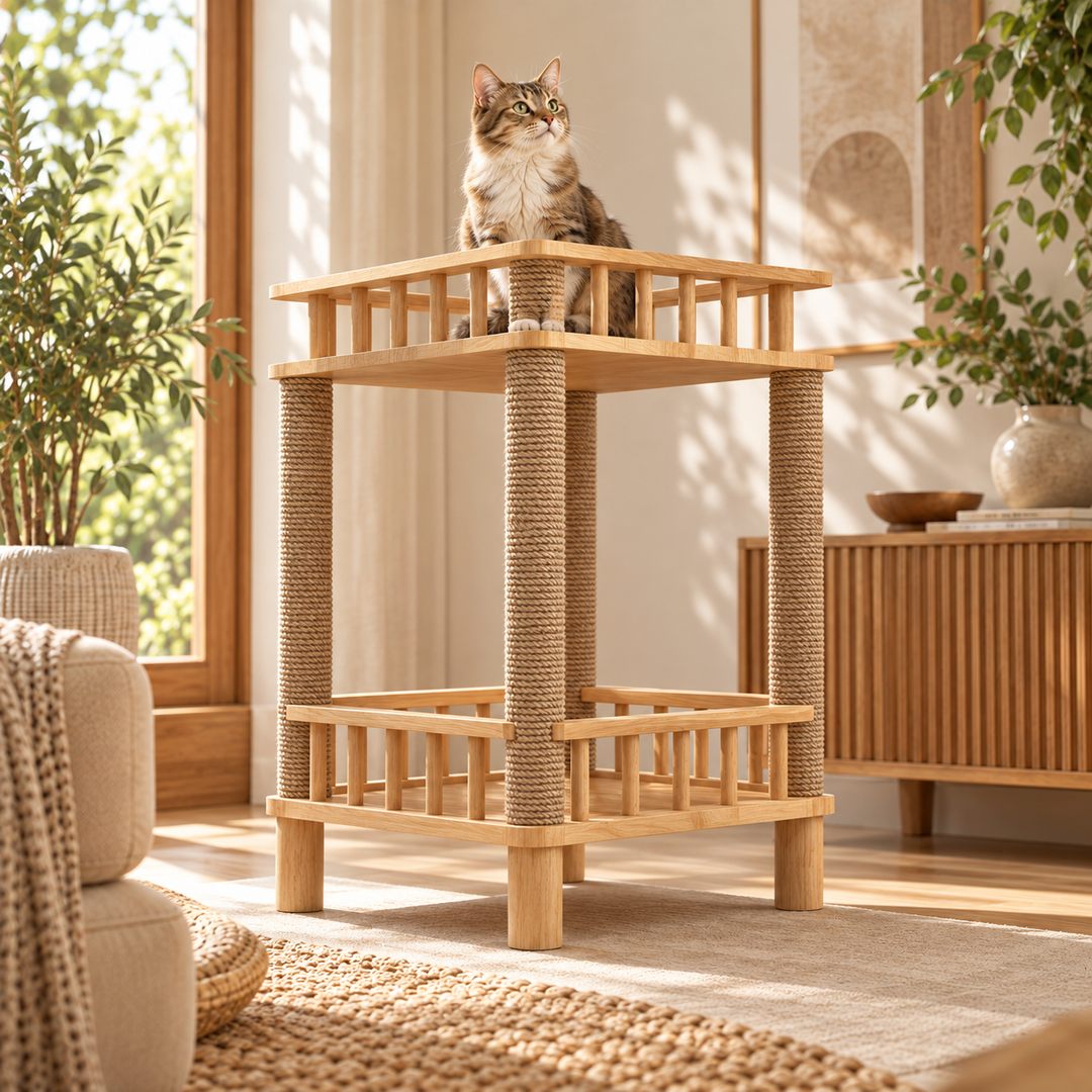 Designer-Kratzbaum aus Holz – Möbel mit Kratzbaum – Integrierte Katzentoilette – Rechteckig