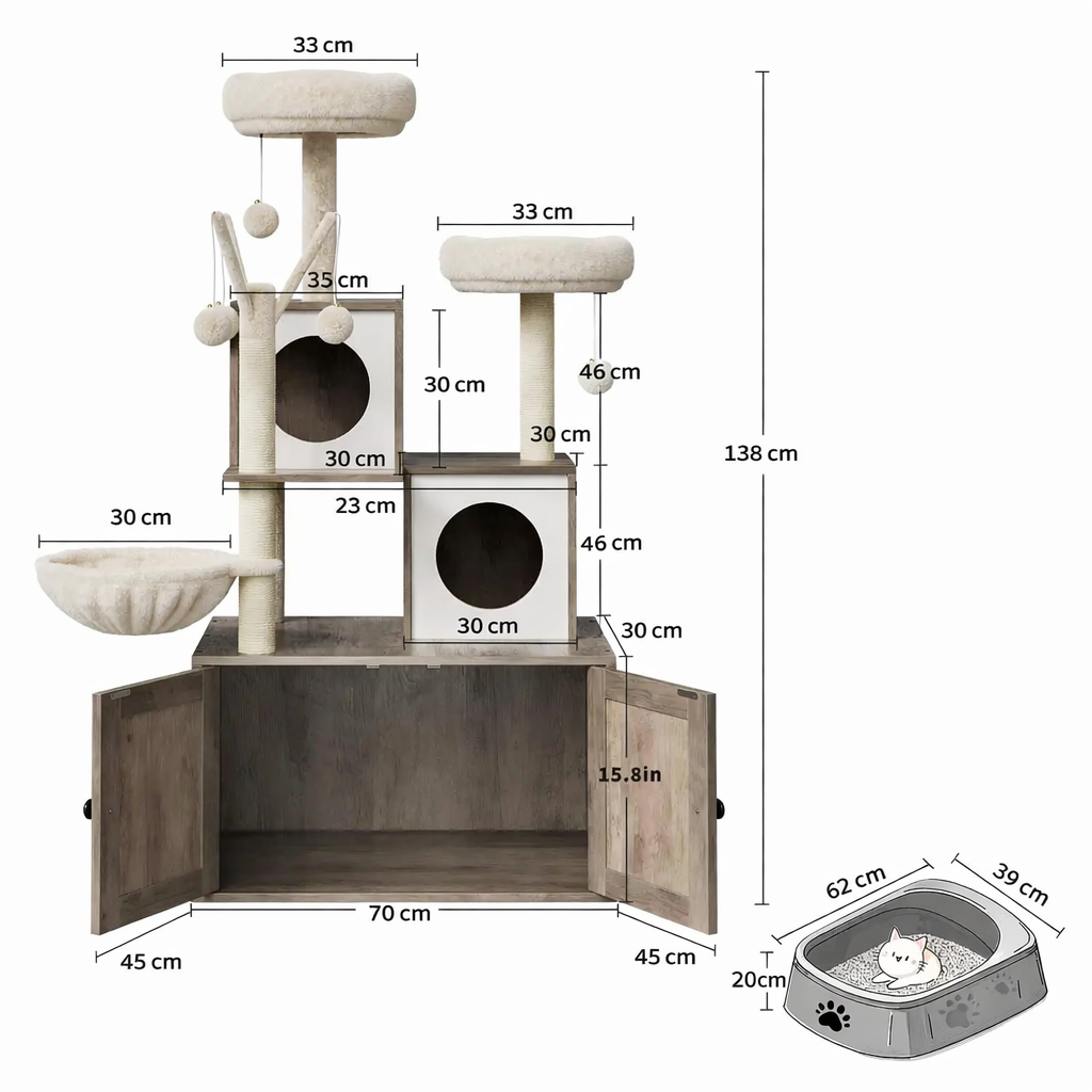 Designer-Kratzbaum aus Holz mit Katzentoilette – Modell LuxeNest 