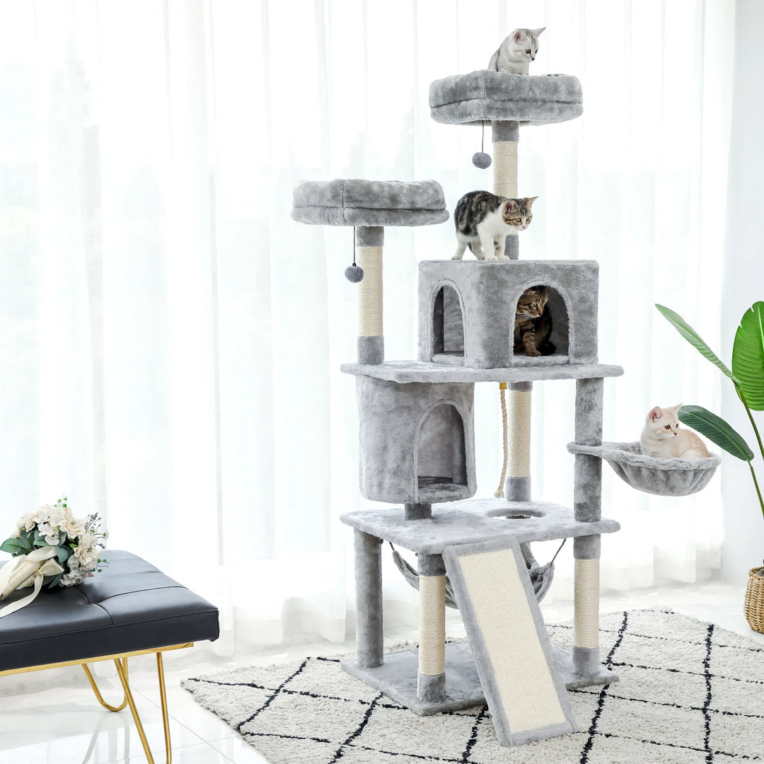 Grauer oder beiger Plüsch-Kratzbaum - Modell: „Minouland“