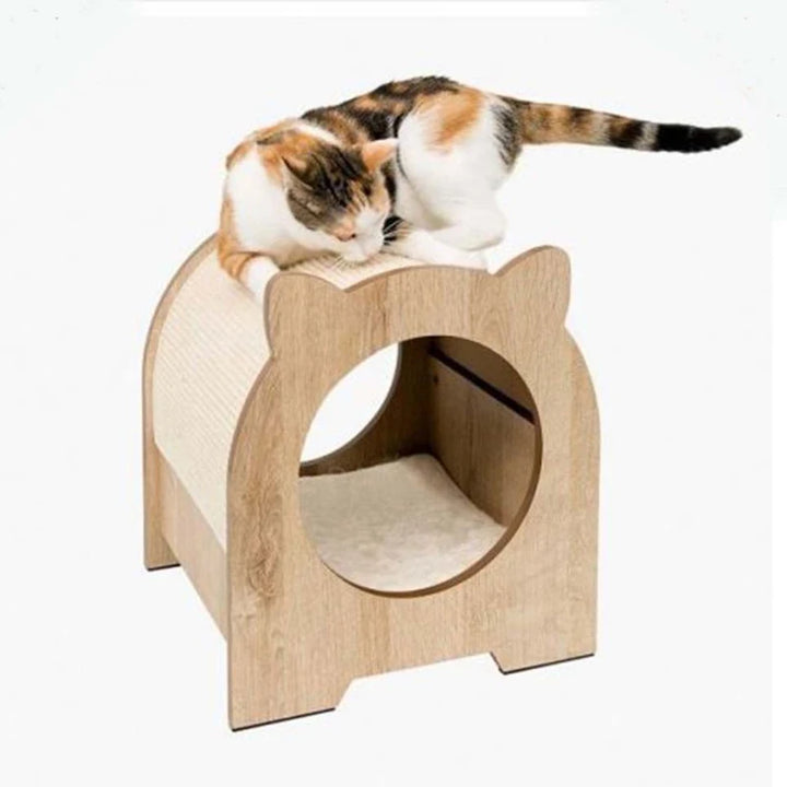 3-in-1 Katzenhaus aus Holz mit Kratzbaum