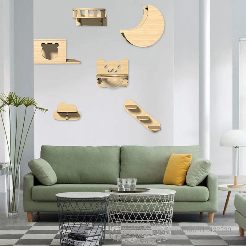 Wall-mounted cat tree - Clouds and stars