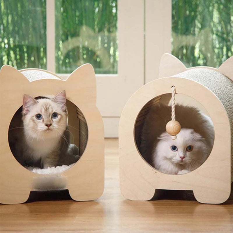 3-in-1 Katzenhaus aus Holz mit Kratzbaum