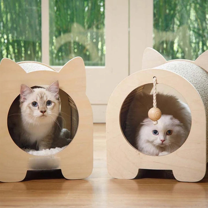 3-in-1 Katzenhaus aus Holz mit Kratzbaum